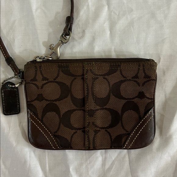 Coach Brown Wristlet with Signature Pattern - Picture 1 of 4